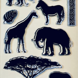 Éléphant lion girafe savane - Tampons en silicone transparents bricolage, gaufrage, agenda, journal, travaux manuels, scrapbooking, décoration