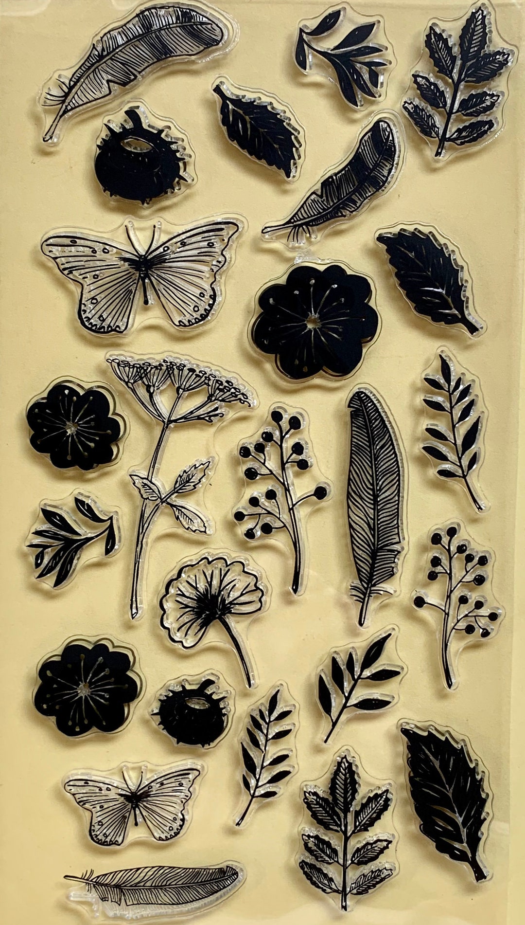 Plants and Twigs Feathers Clear Silicone Stamps DIY Embossing Planner ...