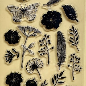 Plantas y ramitas plumas clara silicona sellos DIY en relieve Planificador, Diario, Artesanía, Scrapbooking, Decoración