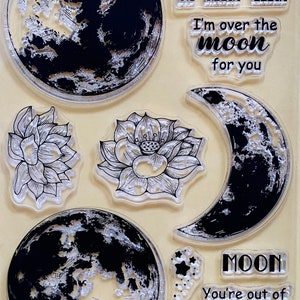 Maanstanden, Volle Maan, Halve Maan, Maan, Bladeren, TextClear Stamp Set - Planner, Journal, Craft, Scrapbooking, Decoratie