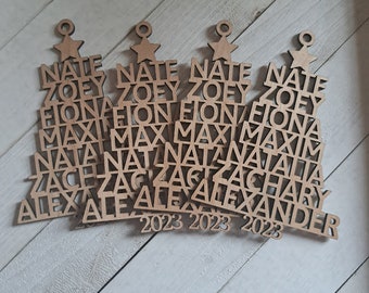 2023 Personalized Family Name Ornament with star, Christmas Tree Ornament With Custom Names, Kids Christmas Tree Name Ornament, Wooden Gift