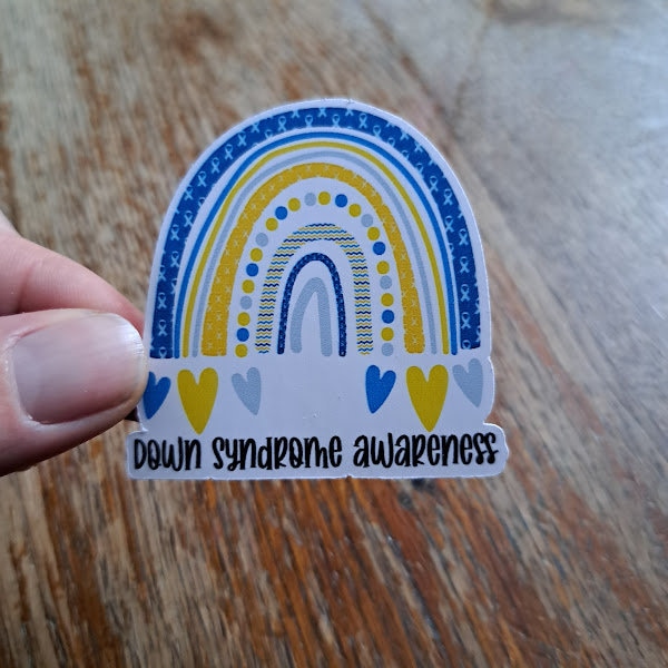 Down Syndrome Awareness Rainbow Sticker, Blue and Yellow Vinyl Decal - Etsy