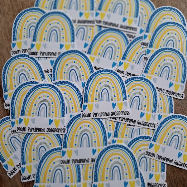 Down Syndrome Awareness Rainbow Sticker, Blue and Yellow Vinyl Decal - Etsy