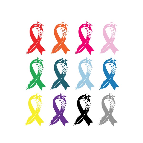 Cancer Awareness ribbon with birds vinyl Decal Sticker, Lung, Brain, Breast, Liver, Lymphoma, Prostate, Stomach, Bone, Leukemia,  Colon