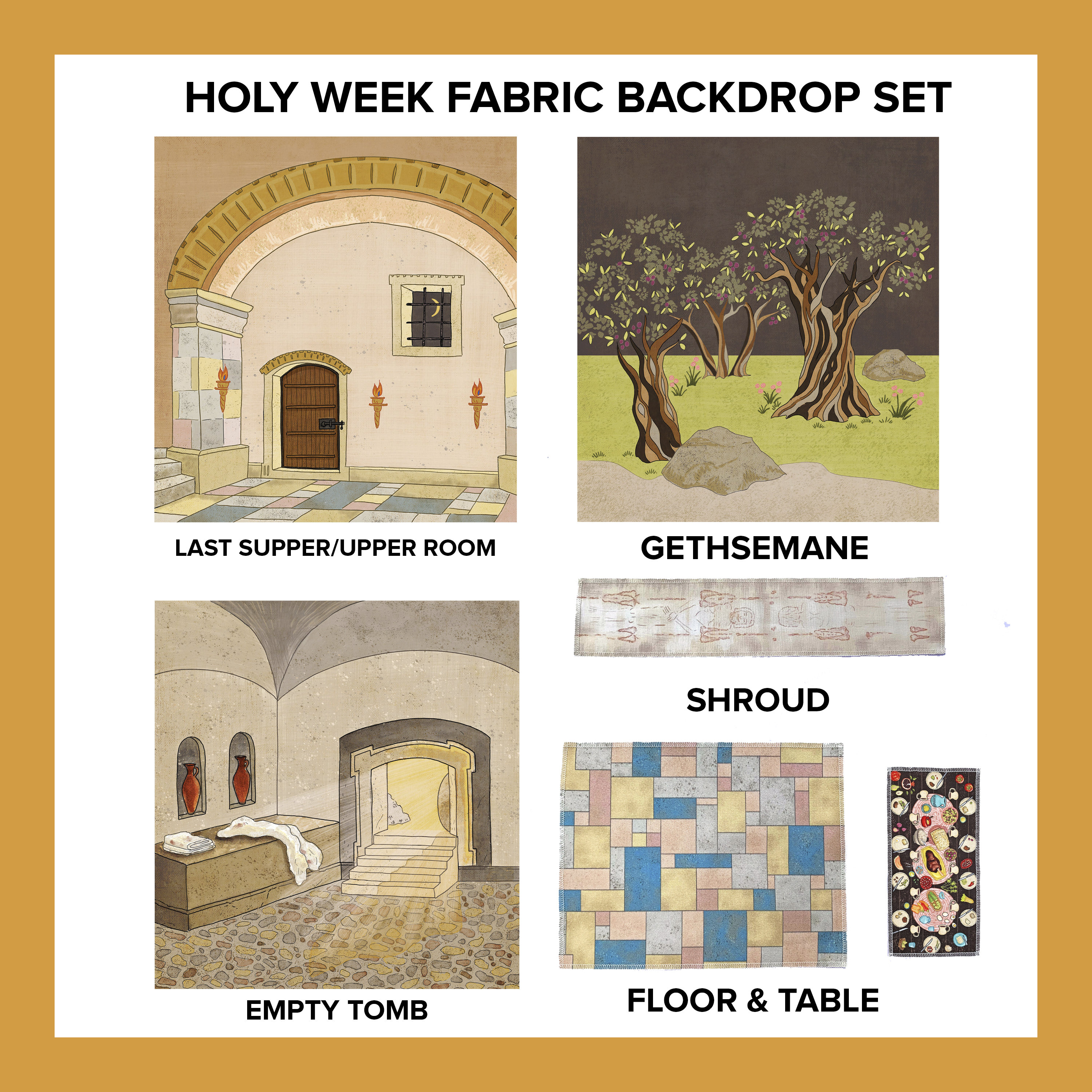 Easter-Holy Week Bible Story Fabric Backdrop Set for Tabletop Theater