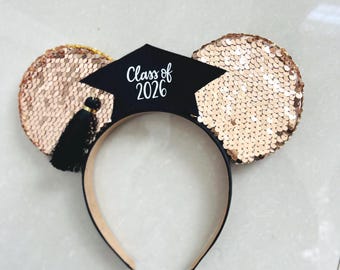 Class of 2026 Ears ,Graduation Mickey Ears, Disney Grad Ears 2026,Handmade Disney Ears ,Disney Draduayion Gift,Sequin Disney Graduation Ears