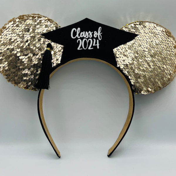 Graduation Ears, Graduation Mouse Ears, 2024 Graduation Ears, Class of 2024 Ears, Senior Graduation Ears, Sequin Ears, Customizable