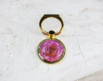iPhone Ring Stand Holder Royal Amethyst Rose in Gold or Silver Metal