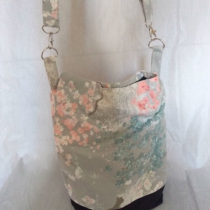 Crossbody boxy canvas fabric purse with lined interior, adjustable strap, magnet closure, small bag