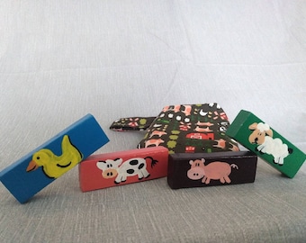 Wooden handpainted farm animal blocks