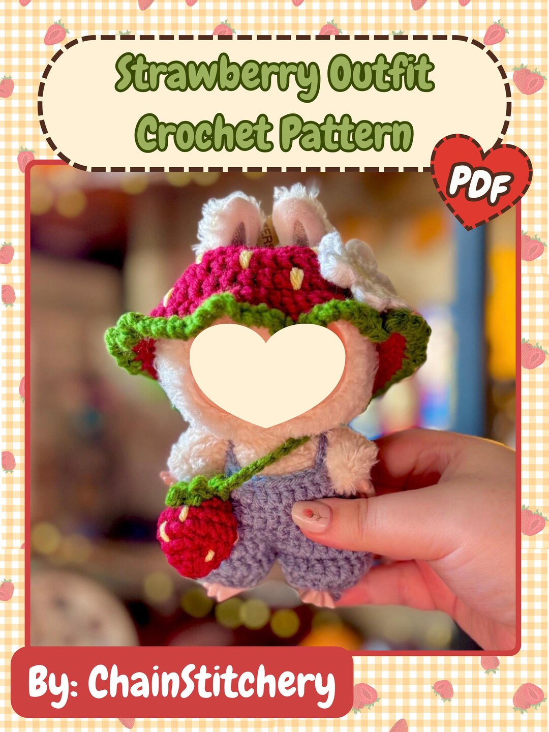 Labub Strawberry Outfit Crochet Pattern | Hat and Overalls Set | Labub ...