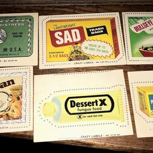 Crazy Labels Trading Cards Lot of Six(6) #59, 4, 7, 8, 10, 13