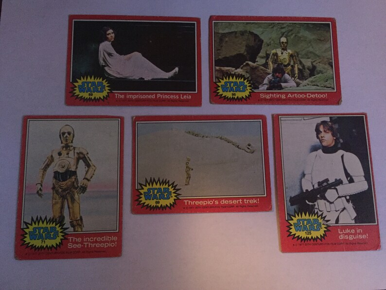 Lot of 5 Star Wars trading cards 1977 12571699589 red Etsy