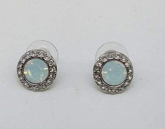 givenchy white rainbow crystal stud button earrin… - image 1