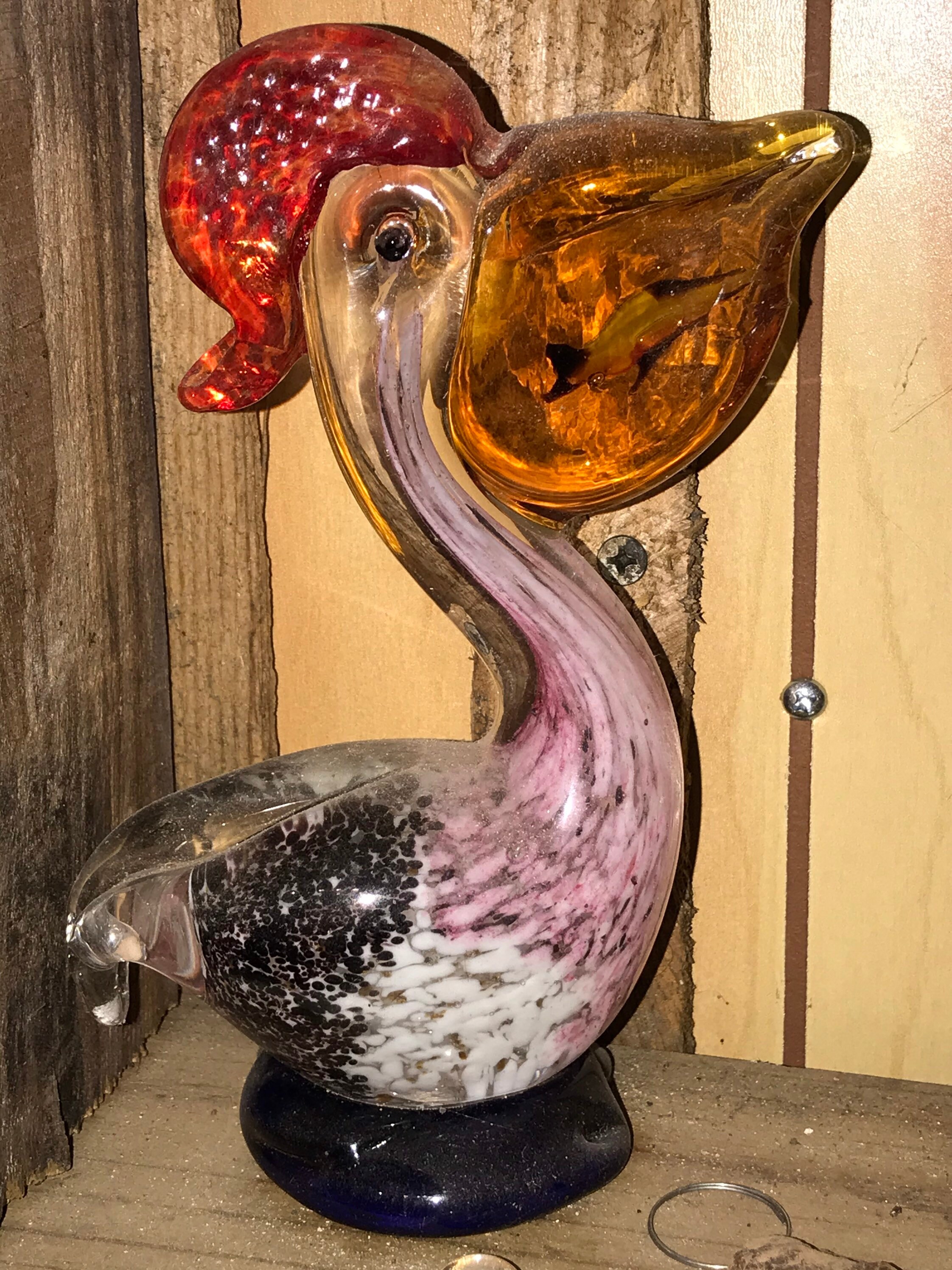 Blown Glass Large Pelican Figurine Paperweight Fish in Mouth Etsy