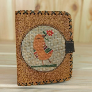Cartera de mujer de piel sintética con bonito estampado de pájaros | Cartera de mujer hecha a mano Cartera vegana | Diseño vintage único