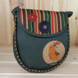 Damen Crossbody Tasche Handgenähte Vegan Umhängetasche Vogel Muster Grün Frauen Tasche Schultertasche Unikat Design wilde Ausstrahlung
