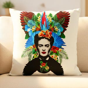 Decorative Pillow Cover Hibiscus & Roses – Mexican Portrait Design – High Quality Art Print Canvas Feel Modern Living Room Pillow