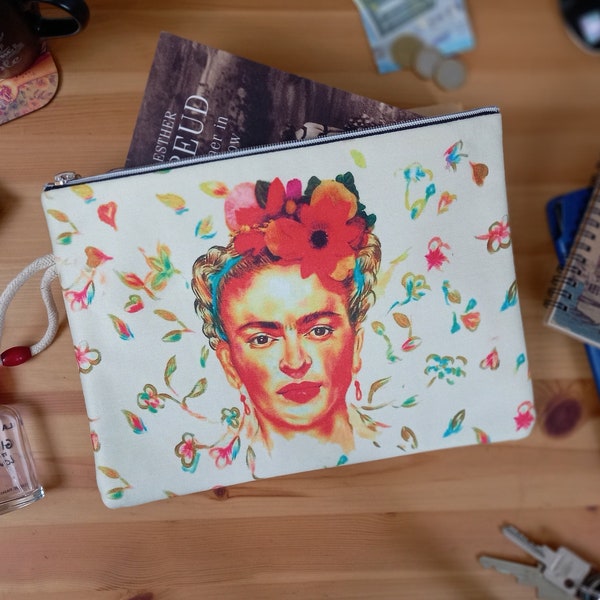 große Frida Clutch | handgemachte Ipad Tasche | Vegan Organizer Tasche | Frida Schminktasche | Frida Geldbörse | Frida große Clutch