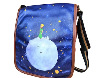Little Prince Bag | Le Petit Prince Motif | Vegan Crossbody Bag Blue & Brown | Secure Messenger Purse Literary Gift | Poetic Unique Piece