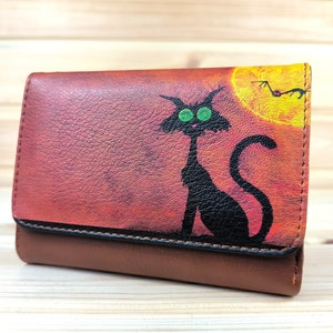 Cartera unisex de piel sintética | Estampado de gato negro | Cartera pequeña para mujer | Diseño de amor gatuno | Cartera divertida