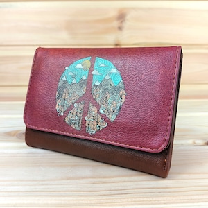 Cartera unisex con signo de la paz | cartera artística de piel sintética | Diseño hippie | cartera colorida | idea de regalo