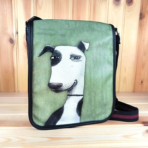 Unisex Umhängetasche | 100% Vegan Hippie Crossbody Tasche | auffallende Schultertasche | Süßer Hund Digital Druck | Messenger Bag