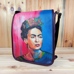 Frauen Umhängetasche | nachhaltige 100% Vegan Crossbody Tasche | auffallende Schultertasche | mexikanische Frau Muster | Blau Messenger Bag