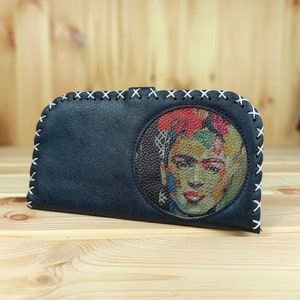 cartera de mujer grande | Cartera vegana hecha a mano con estampado de mujer | Cartera de mujer elegante cartera vintage con 3 variaciones de color