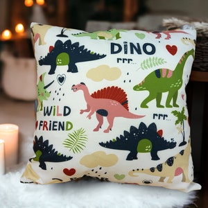 Funny Pillow Cover, Adorable Dinosaurs Pattern Cushion Case 17&quot;x17&quot;, Dino Pillow Slip Nursery Room Decor, Cut Gifts for Kids