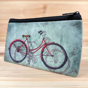 Neceser mujer | Bolsa organizadora vegana | Bolsa de maquillaje vintage con patrón único de bicicleta roja | Cartera | Bolso pequeño