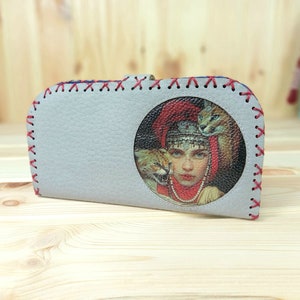cartera grande de mujer vegana | cartera de mujer hecha a mano patrón de bruja hechicera exótica | Cartera vintage | Patrón de león