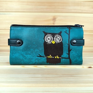 cartera grande | Cartera de piel sintética | Cartera Mujer | cartera práctica | divertido patrón de búho único | idea de regalo