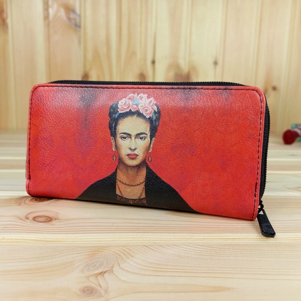 Portefeuille pour femme en simili cuir | Conception Frida | Bourse d’art abstrait | Sac à monnaie exceptionnel | Sac à main bohème porte-cartes