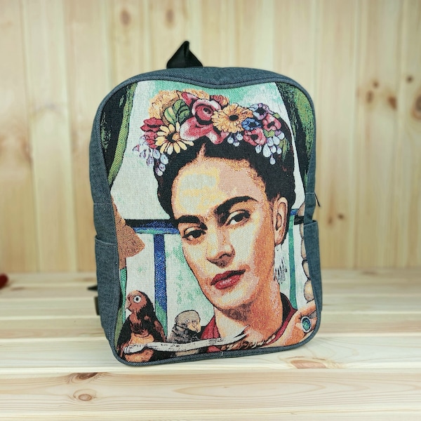 Rucksack | Vegan Frauen Rucksack | 100% Baumwolle College Bag | romantische Frida Kahlo Muster | gewebte Designer Ranzen |Schule Universität