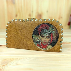 Cartera grande de mujer vegana | cartera de mujer hecha a mano patrón de hechicera | Cartera Vintage Diseño Bohemio | patrón de león salvaje