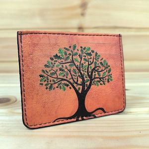 Porta carte di credito | mini borsa vegana fatta a mano | Portafoglio unisex minimalista | Porta carte di credito con motivo Albero della Vita