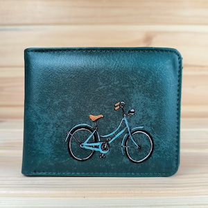 Portafoglio da uomo realizzato in ecopelle dal divertente design retrò portafoglio pratico | Portafoglio in pelle di design | Modello di bicicletta olandese