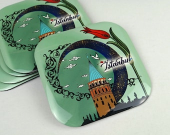 Coasters Istanbul | decorative mug coasters | vivid images | Metal surface | Furniture Protection | Apartment heating table decoration