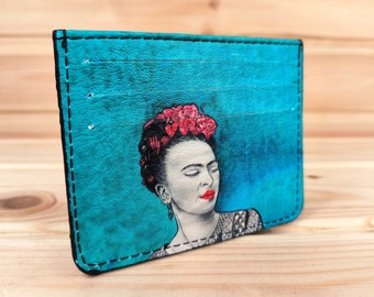 Creditcardhouder voor dames | Veganistische mini portemonnee | Minimalistische retro creditcardhouder met Frida-design | Vrouwelijke stijl