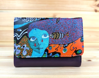 Faux Leather Wallet | Unisex Wallet | Artistic Unique bBoho Hippi Design | Abstract Painting | Gift for her & him