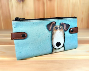 Kawaii Jack Russell Wallet | XXL Faux Leather Organizer | Faux Suede Purse with Card Slots | Sustainable Design | Artistic Free Spirit Gift
