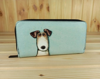 Ladies Faux Leather Wallet | Cute Dog Design | Abstract Art Purse | Unusual Wallet | Card Holder Boho Handbag
