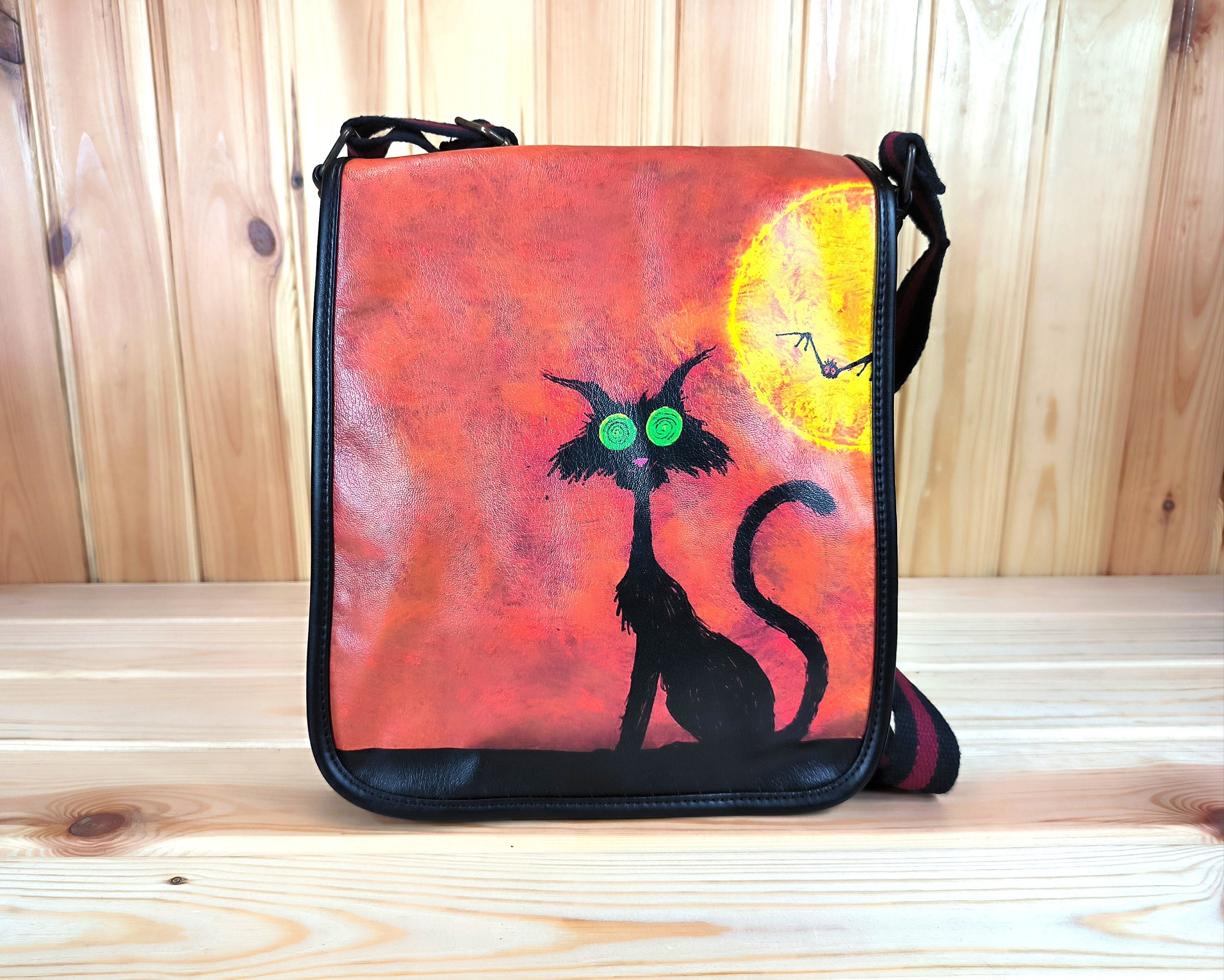 Mystical Cat Bag | Black Cat With Neon Green Eyes | Gothic 
