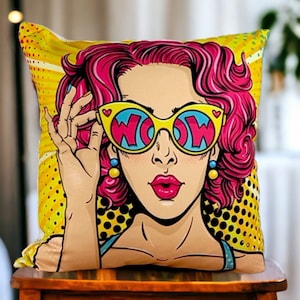 decoratieve kussensloop | kleurrijke kussenhoes damesgezichtspatroon 43 x 43 cm | Woonkamerdecoratie | woondecoratie | Retro-ontwerp
