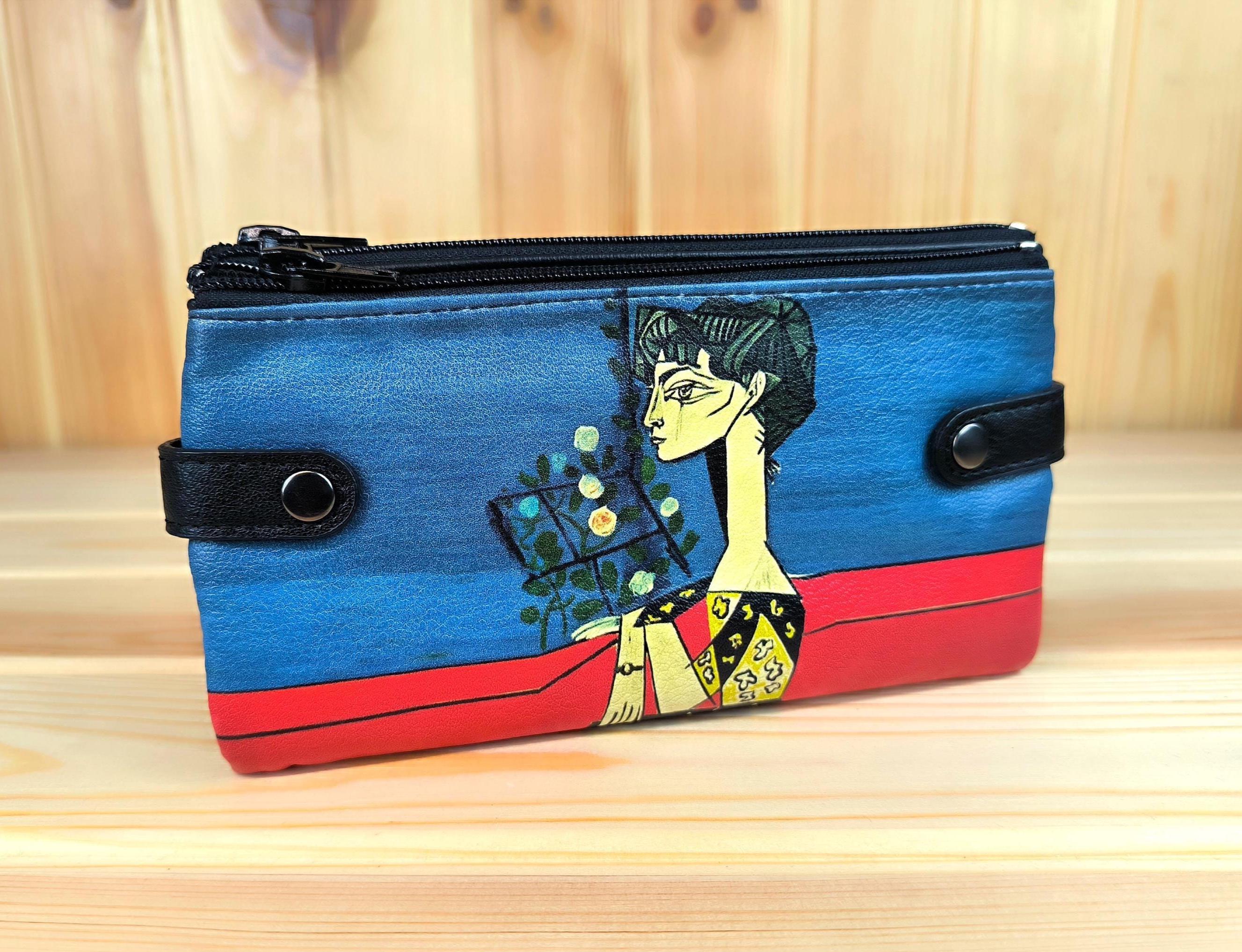 Artist-Designed Vegan Wallet - Dreamy Man Portrait Painting | Eco-Friendly Leather Purse | Zip&Click Closure | Fits Smartphone + 12 Cards