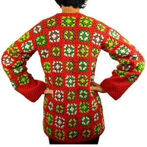 Handmade Granny Square Cardigan | Long Open Knit Jacket | 70s Vintage Patchwork Coat | Autumn Earth Tone Sweater | Cottagecore Gift for Her image 3