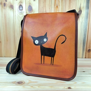 Unisex Umhängetasche | 100% Vegan Kunstleder | Retro Design | auffalende Katzenmuster | Multifunktionsfähig | Viele Fronttaschen