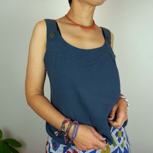 lässige Damen Top Kragen aus Leinen Sommer lässige Strandshorts  ärmellos