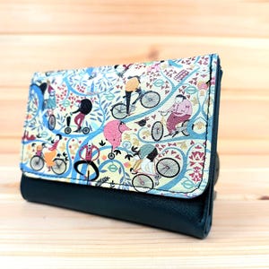 Cartera vegana para bicicleta | Cartera plegable con estampado colorido | Cartera de diseño retro | Cartera boho | Regalo ideal para ciclistas